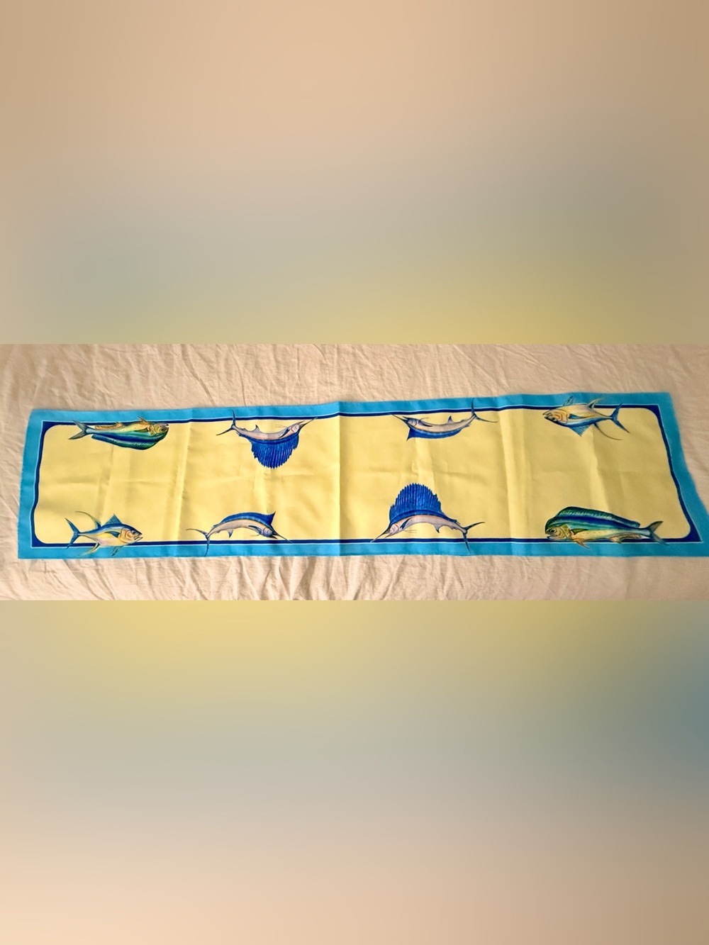 🐟 Coastal Fishing Table Runner / Scarf – Multi-Species Ocean Artwork